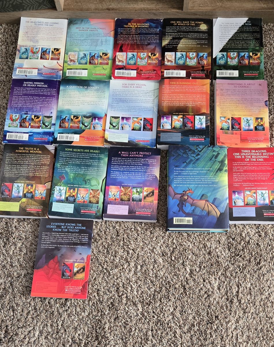 All 15 wings of fire books, plus two extra books from the series