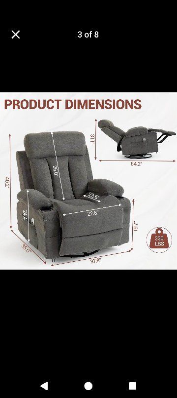 Oversized Power Recliner Chair - Gray Fabric (Brand New)