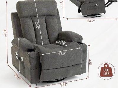 Oversized Power Recliner Chair - Gray Fabric (Brand New)