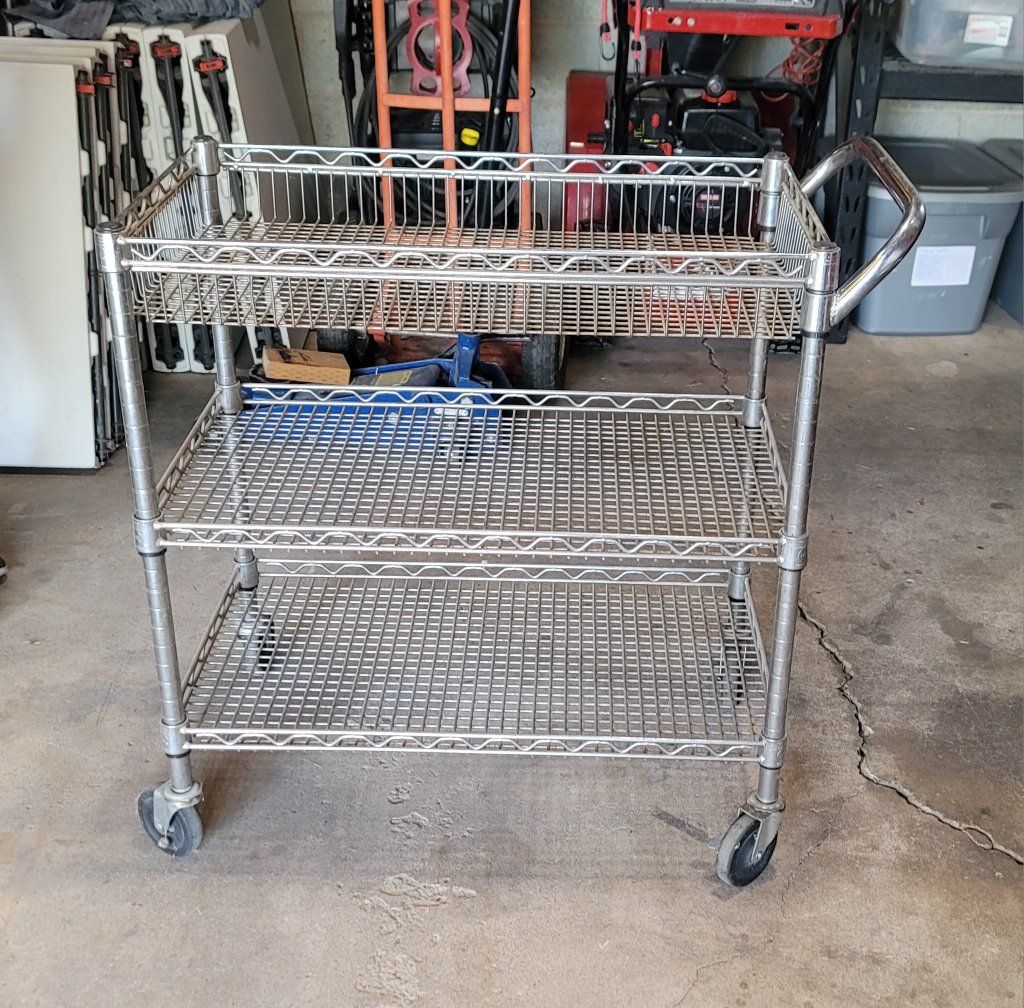 Large, Heavy Duty 3 Tier Shelf Steel Rolling Industrial Cart
