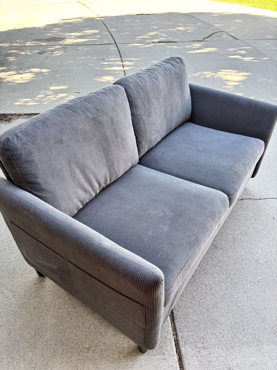Gray Corduroy Fabric Loveseat / Small Sofa