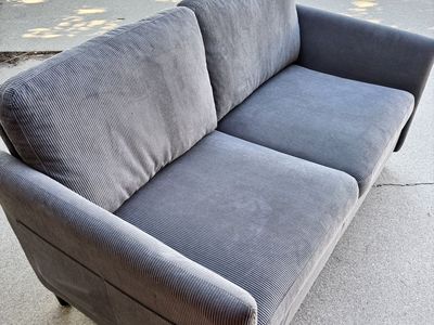 Gray Corduroy Fabric Loveseat / Small Sofa