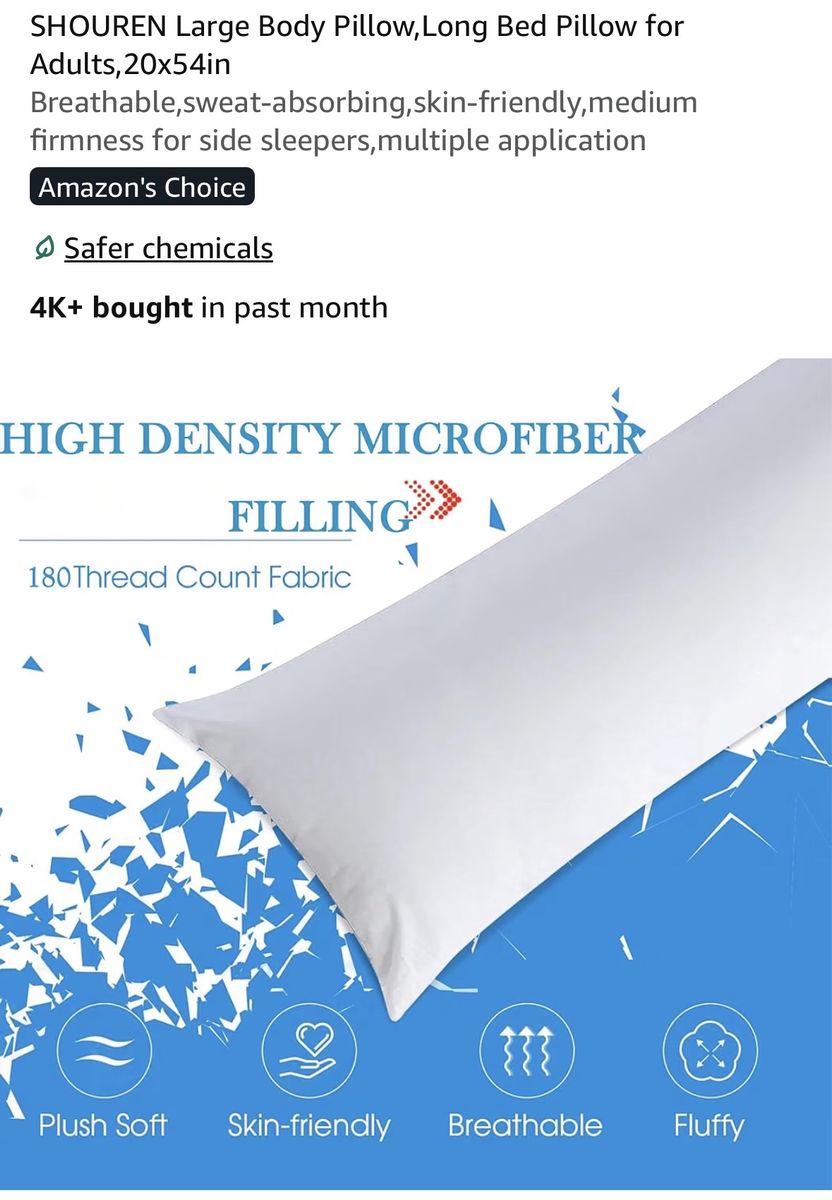 SHOUREN Large Adult Body Pillow 20x54 White Microfiber