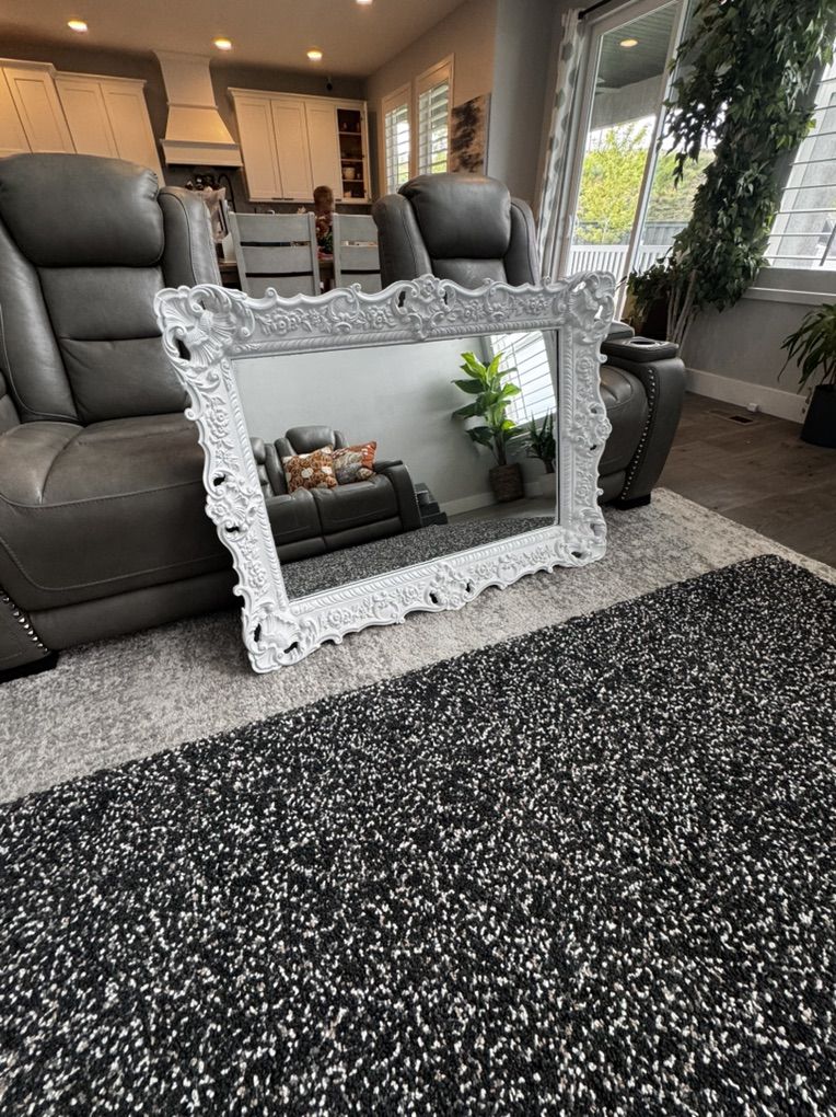 Large Heavy Ornate White Beroque Roccoco Mirror