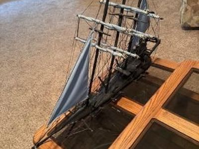 “Large solid wood model sailing ship – 2ft+ – detailed rigging – nautical décor”