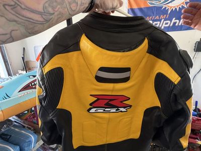 Suzuki GSX Perforated Leather Motorcycle Riding Jacket, Yellow/Black, Removable Liner, Men's XL