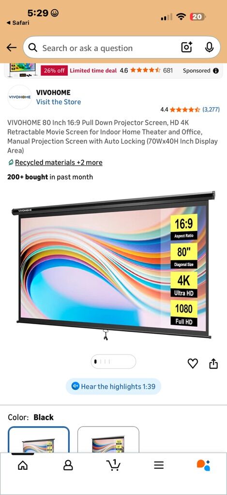 80 Pull Down Projector Screen - Brand New