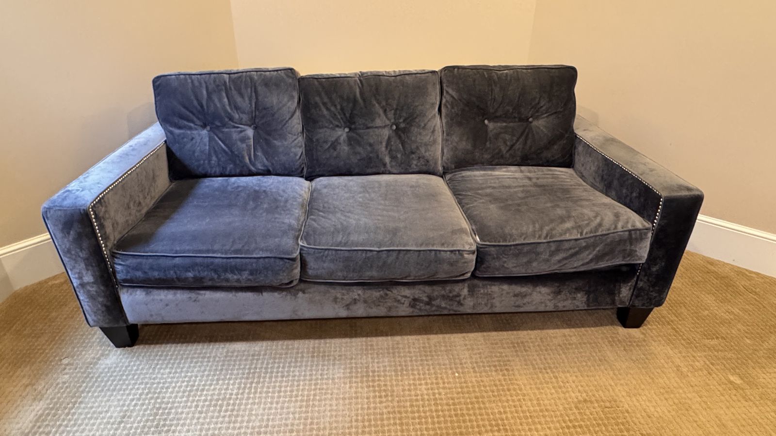 Charcoal Gray Velvet Couch w/ Rivet details - Need Gone ASAP