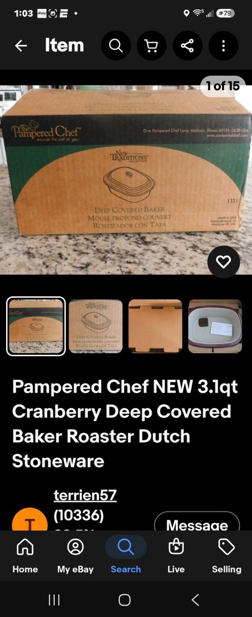 Pampered Chef Deep Covered Baker Stoneware #1321 New Traditions Cranberry 3.1 Qt
