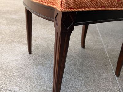 Elegant Dining Chairs - Dark Wood Frame, Orange Patterned Upholstery, Classic Style