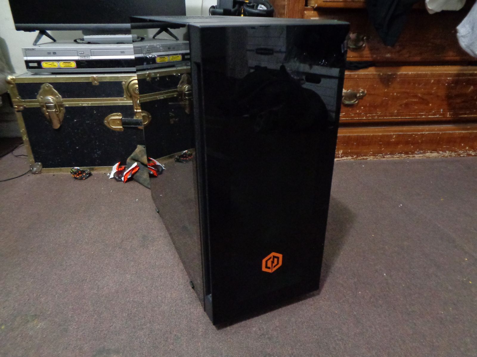 Cyberpower Computer Case, with glass front. Can easily hold a ATX motherboard, please look.