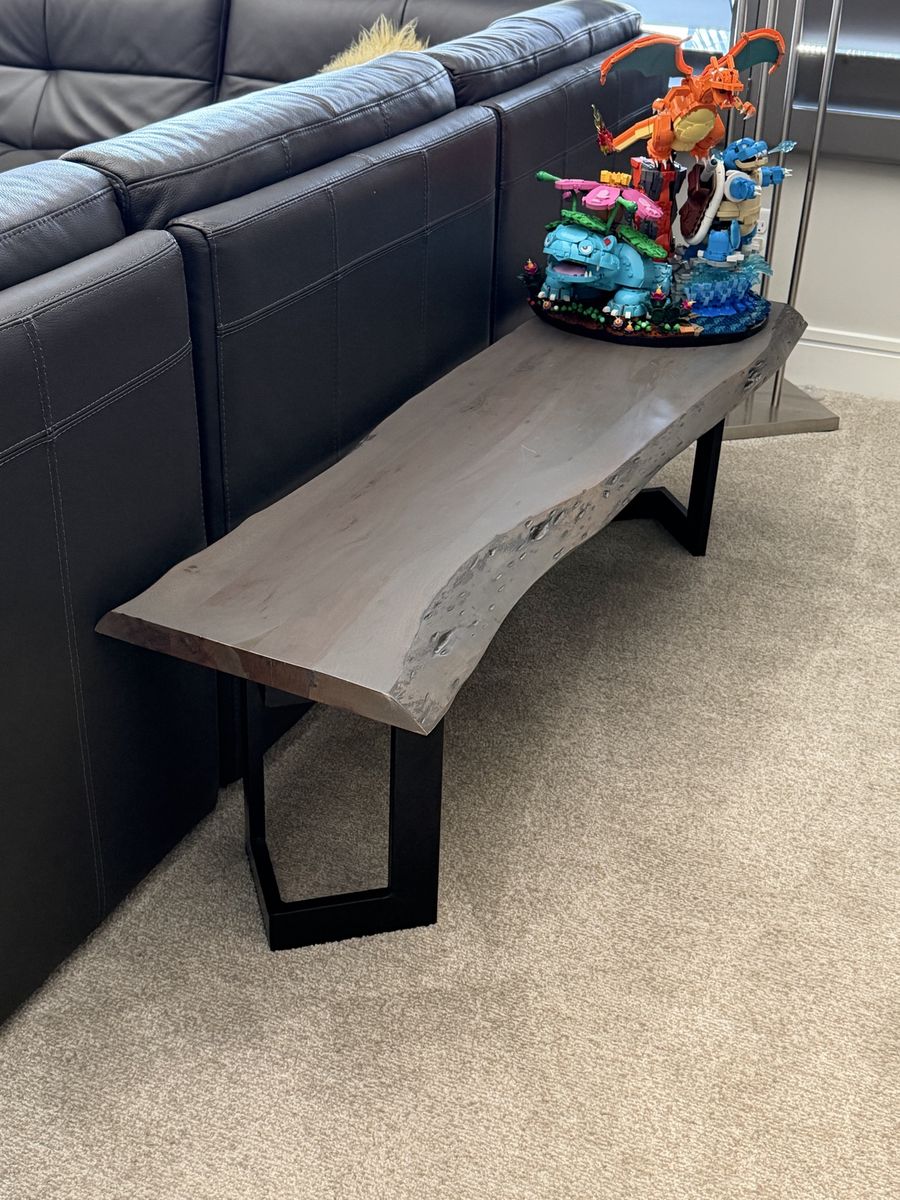 Grey live edge bench