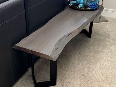 Grey live edge bench