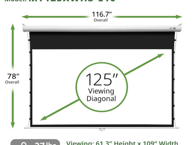 Elite Screens Manual Tab-Tension 3, 125-INCH Pull Down Projector Screen (Retails $800+)