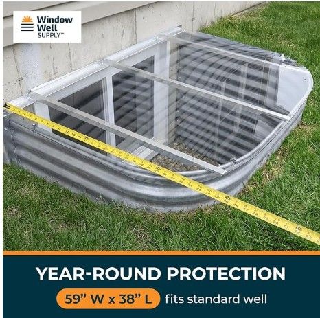 New - Clear Polycarbonate Large Egress Window Well Cover Sloped 59"W x 38" L