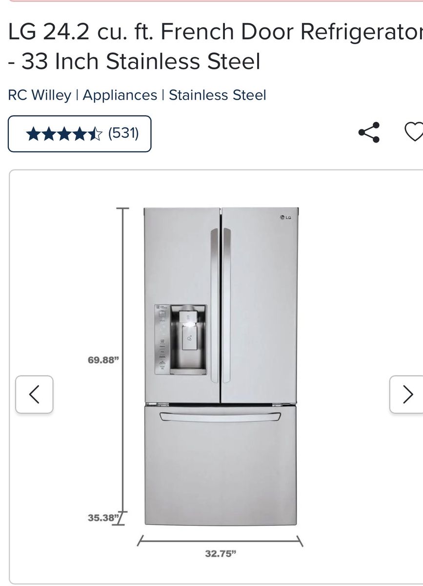 LG 24.2 cu ft French Door Refrigerator-33 Inch