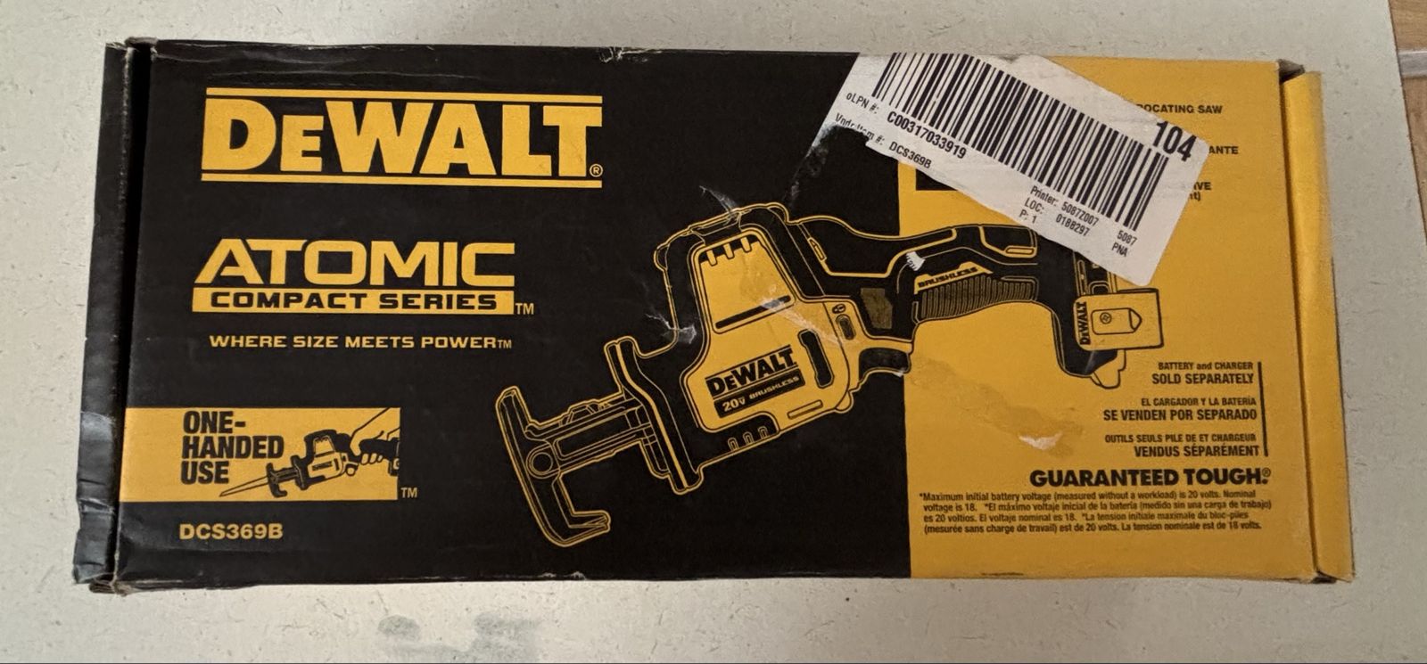 DEWALT ATOMIC DCS369B 20V MAX Cordless Brushless One-Handed Reciprocating Saw (Tool Only)