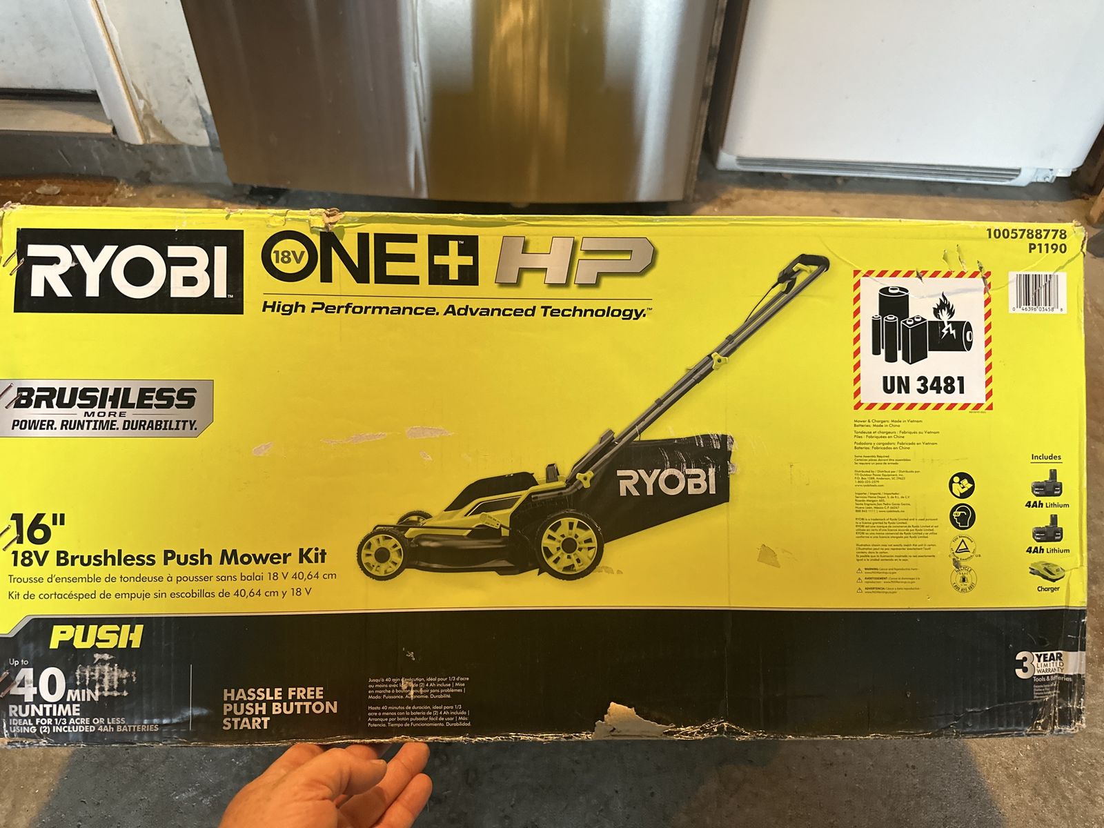 Ryobi ONE+ HP 16" 18V Brushless Push Mower Kit with (2) 4Ah Batteries & Charger