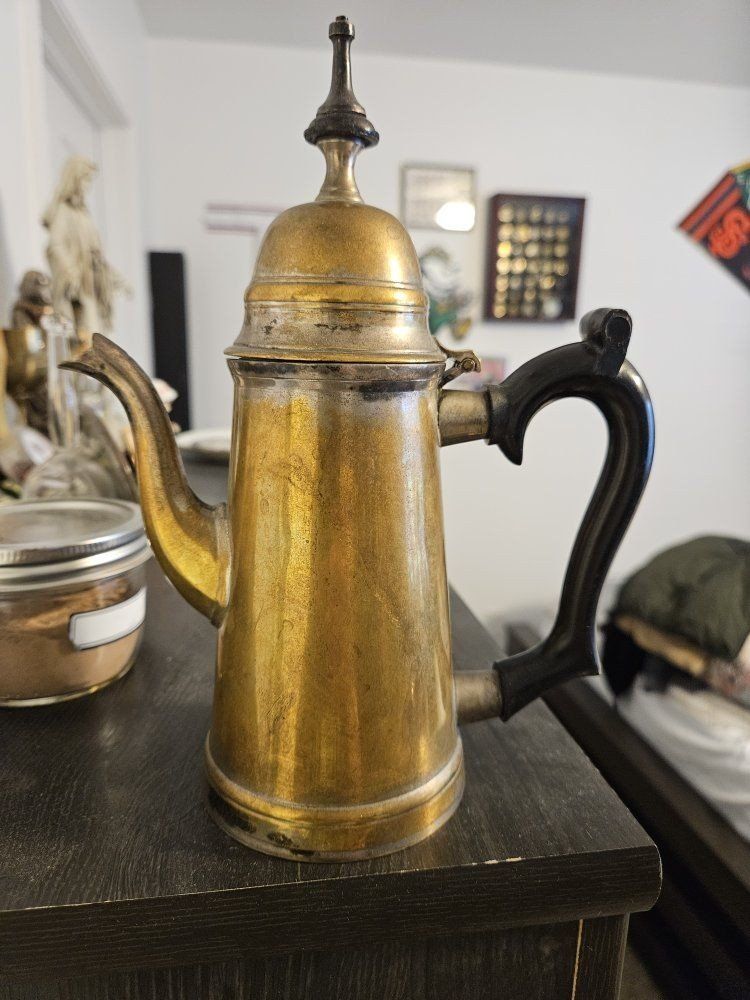 Vintage Metal Coffee Pot Kettle with Black Handle and Lid