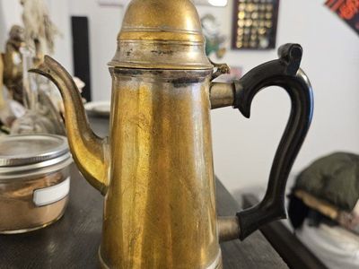Vintage Metal Coffee Pot Kettle with Black Handle and Lid