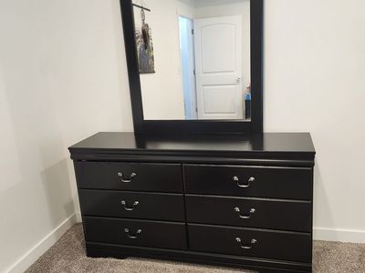 Black Dresser with Matching Mirror - 6 Drawer Bedroom Storage