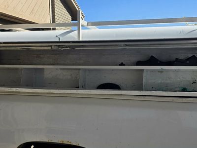 White Commercial Truck Shell / Camper Shell with Side Toolboxes & Roof Ladder Rack