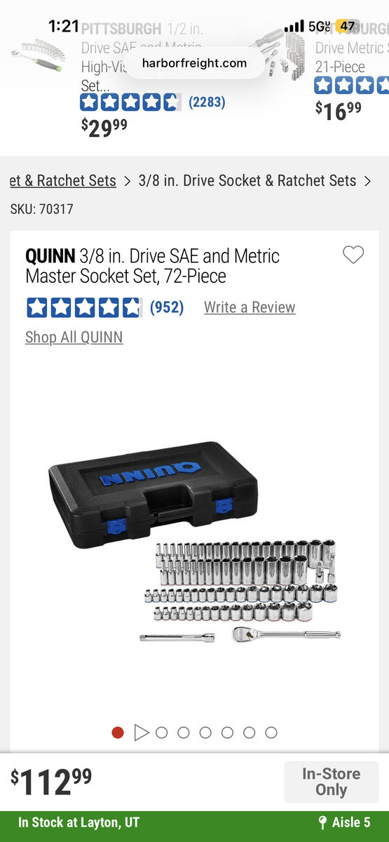 QUINN 3/8 in. Drive SAE and Metric Master Socket Set, 72-Piece