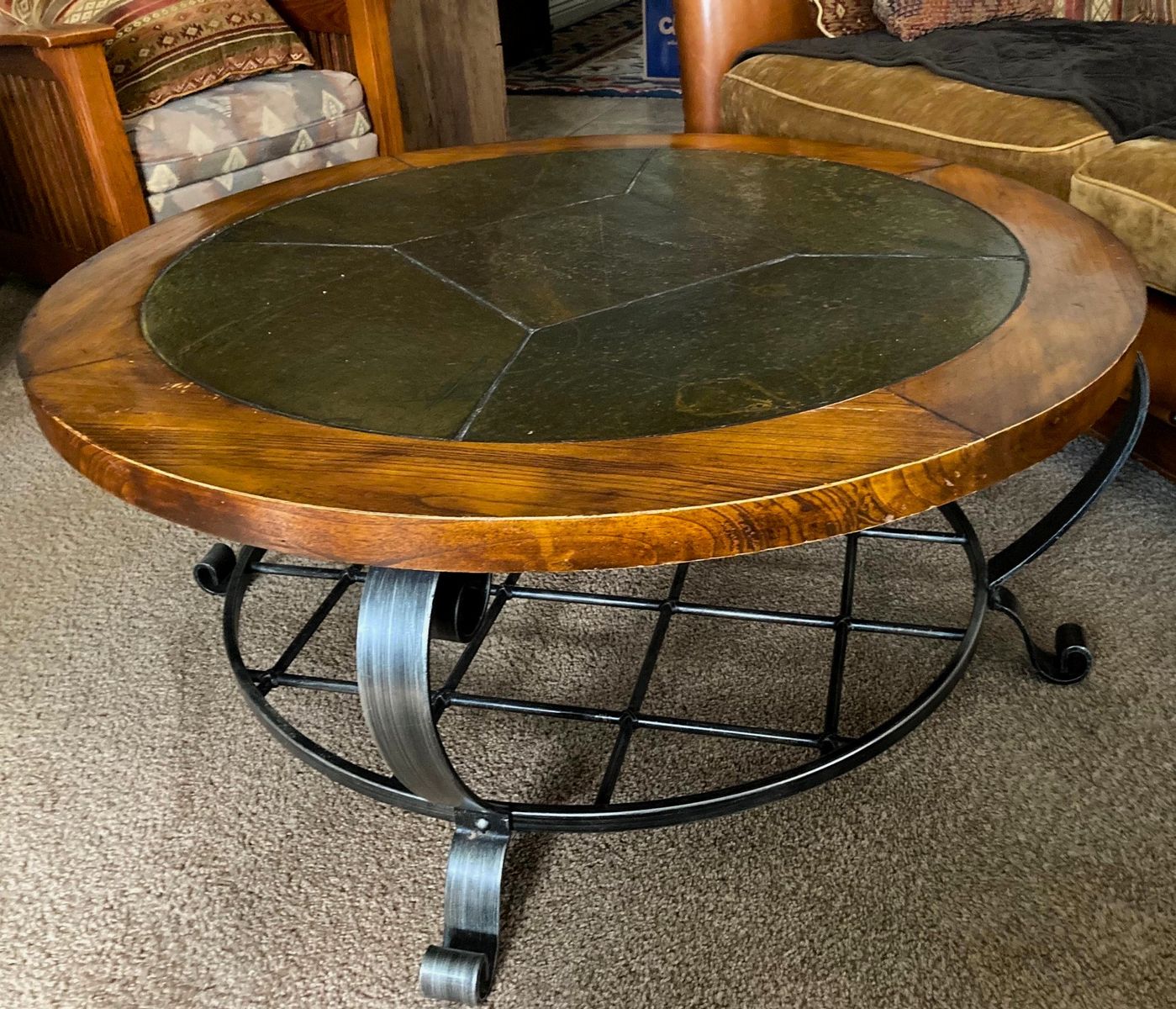 Riverside Furniture-Harmony 42" Round Coffee Table-Oak/Slate/Wrought Iron $150 obo