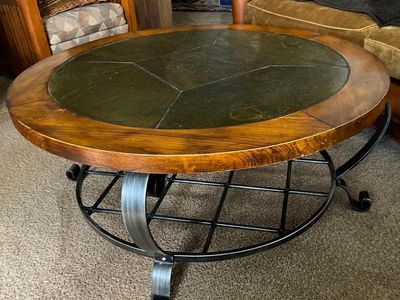 Riverside Furniture-Harmony 42" Round Coffee Table-Oak/Slate/Wrought Iron $150 obo
