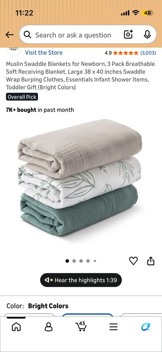 Baby muslin blankets 3-pack