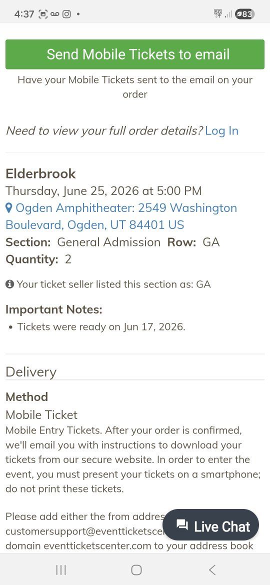 Elderbrook tonight Ogden Amphitheater GA