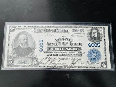 Crisp 1902 $5 Large Size National Bank Note – Chicago, IL (Charter 4605)