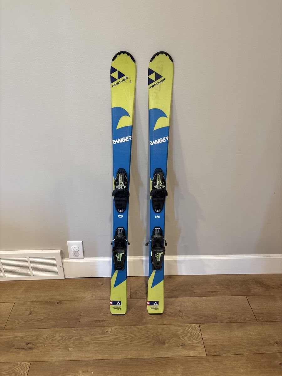 Fischer Ranger 120 Junior Downhill Skis with Bindings - Yellow/Blue