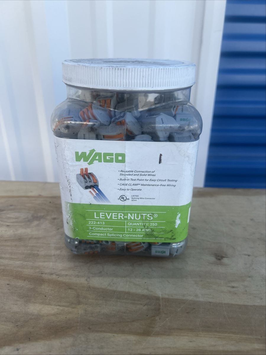 WAGO 222-413 Lever-Nuts 3-Conductor Compact Splicing Connectors - Qty 250, 12-28 AWG