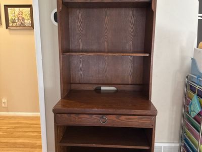 Dark Wood Secretary Desk Hutch Combo with Shelves and Drawer