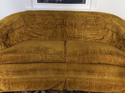 Vintage yellow/gold velvet love seat pair