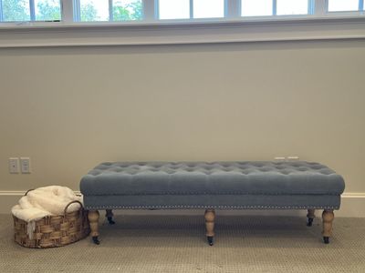 Tufted Upholstered Bench with Nailhead Trim and Casters
