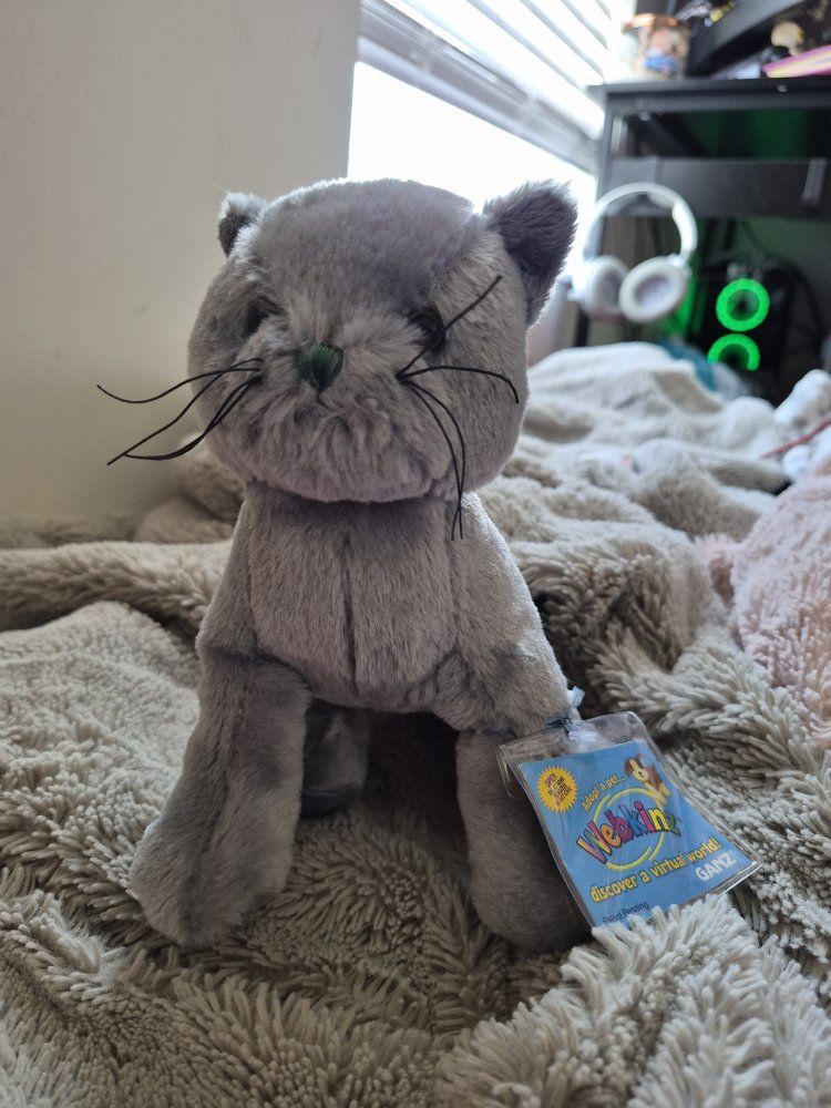 Vintage Webkinz Gray Cat Plush UNUSED CODE Tags Attached