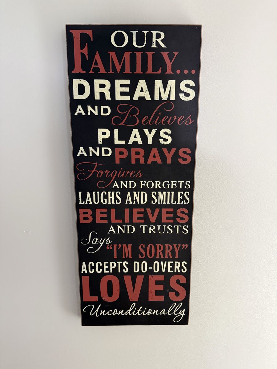 Our Family Inspirational Black & Red Wall Decor Plaque Sign - Family Rules and Values Art
