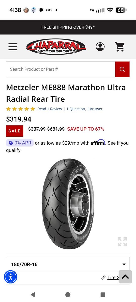 Metzeler ME888 Marathon Ultra Radial Rear Tire 180/70R-16 Motorcycle Tire