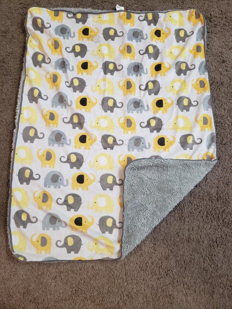Baby Elephant Print Sherpa Backed Blanket