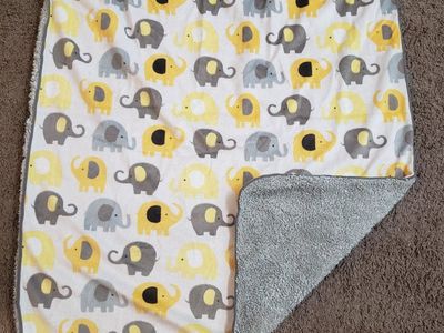 Baby Elephant Print Sherpa Backed Blanket