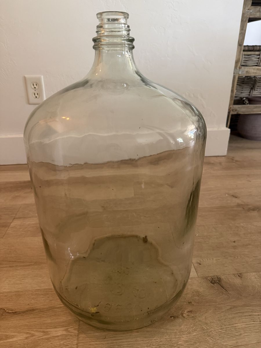 Vintage Clear Glass Carboy Jug with Finger Loop - 5 Gallon, 18-20 inch Tall