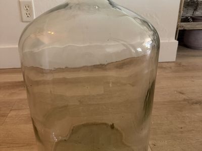 Vintage Clear Glass Carboy Jug with Finger Loop - 5 Gallon, 18-20 inch Tall