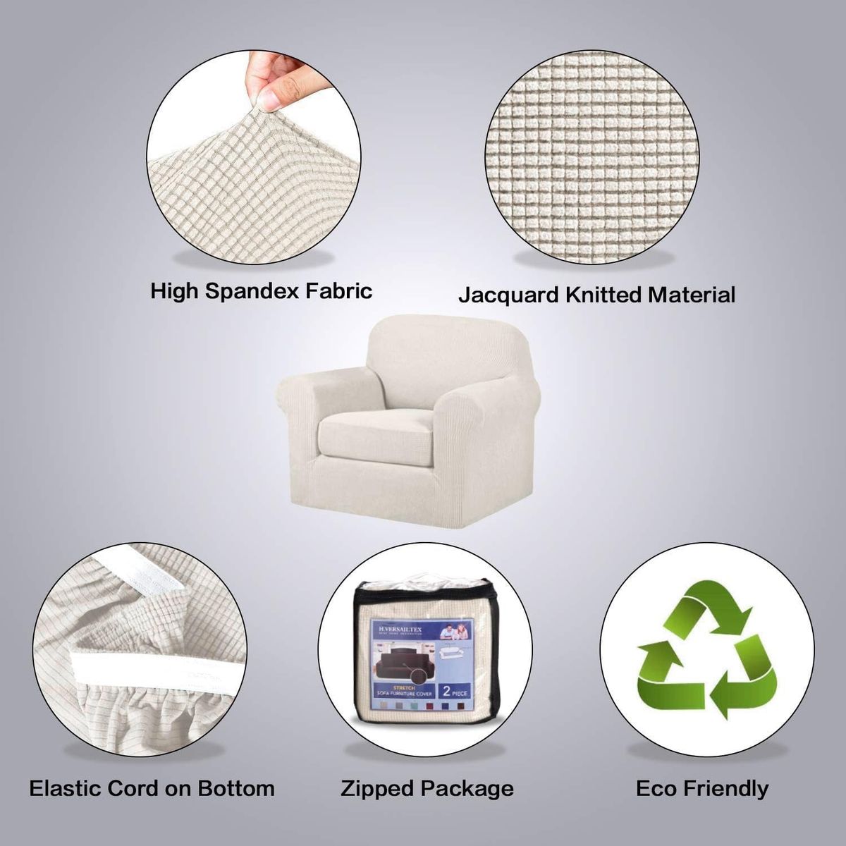 H.VERSAILTEX Jacquard Knitted High Spandex Armchair Furniture Cover - Beige/Cream