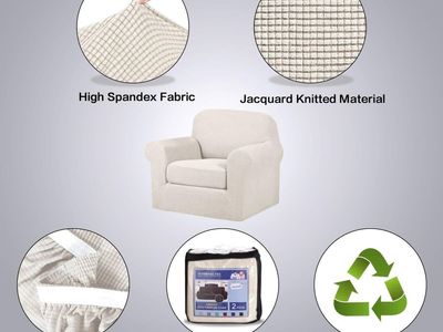 H.VERSAILTEX Jacquard Knitted High Spandex Armchair Furniture Cover - Beige/Cream