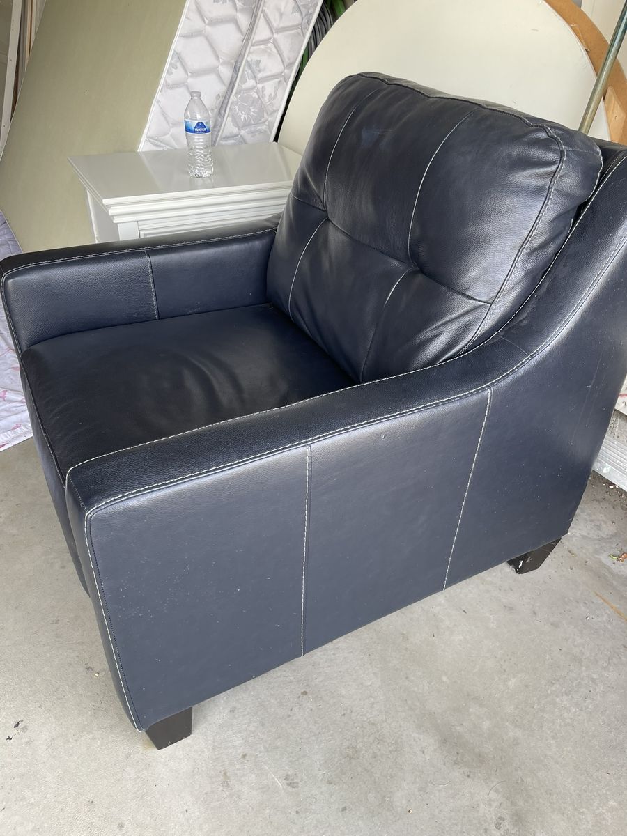 Large Navy Leather Armchair (looks black)