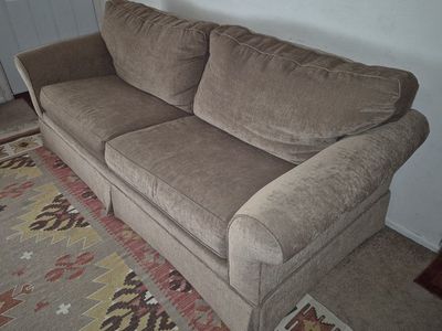 Clean Tan Queen Air Dream Ultra Sofa Sleeper with System Air-Over-Coil Technology Mattress