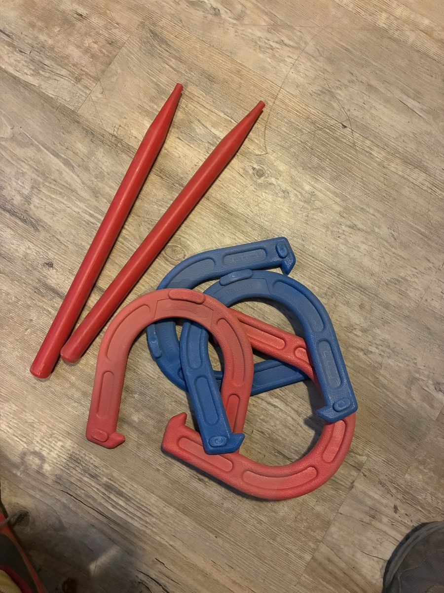 Spalding Horseshoe Game Set - Red & Blue Plastic Horseshoes with Pegs, lawn game, outdoor game