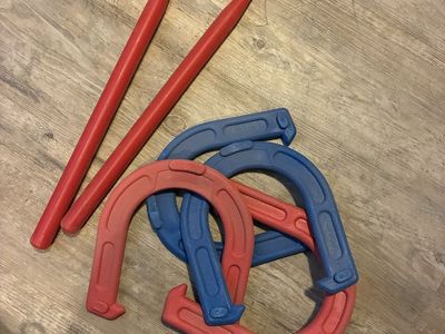 Spalding Horseshoe Game Set - Red & Blue Plastic Horseshoes with Pegs, lawn game, outdoor game